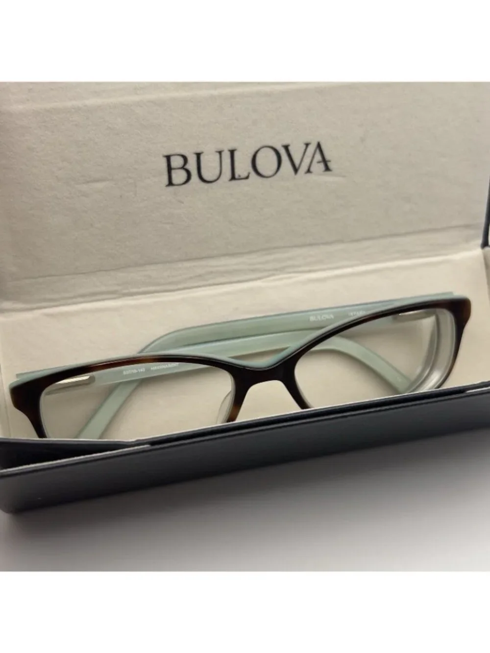 Bulova IXTAPA Havana Mint Eyeglass Frame Oval Blue Brown Full Rim 53-16-140 Case